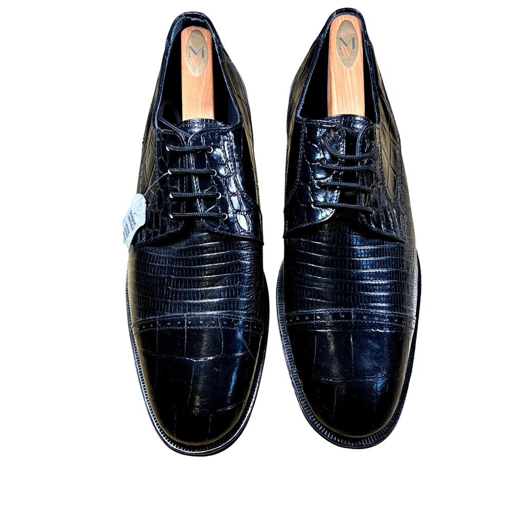 Giorgio Brutini Cayenne Men's 13W Black Leather Oxford Faux Croc Lizard Look New